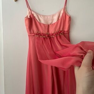 VINTAGE Y2K 90s Prom Dress Coral Pink Bridesmaid Evening Gown With Flower Train